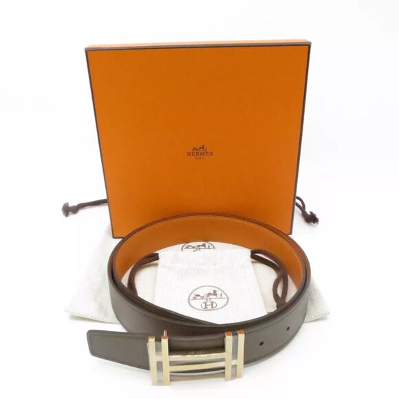 HERMES H Buckle Reversible Belt 95 Z Mark Orange Leather - Picture 1 of 12